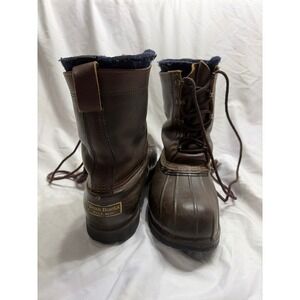 LL Bean Boots Mens 9 M Brown Leather Wool Lined Duck Boots Vibram Gumlite Sole